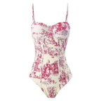 Womens vacation bathing suits, pink floral one-piece for beach days