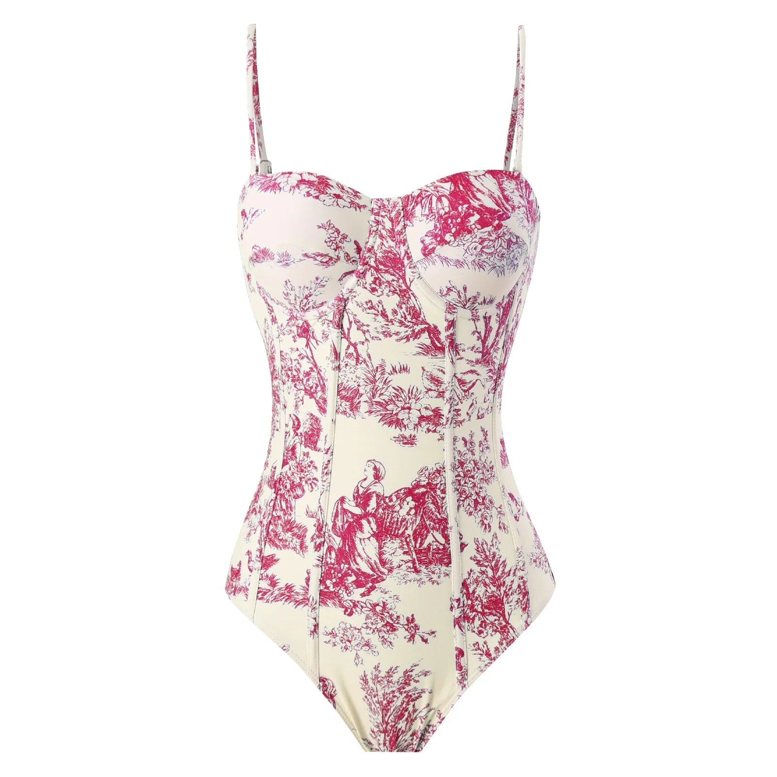 Womens vacation bathing suits, pink floral one-piece for beach days