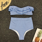womens vacation bathing suits, blue striped bikini set, stylish beachwear