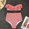Womens vacation bathing suits in red striped design for beach fun