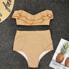 womens vacation bathing suits, yellow striped bikini set for beach days