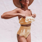 women's yellow striped bikini set for summer vacation