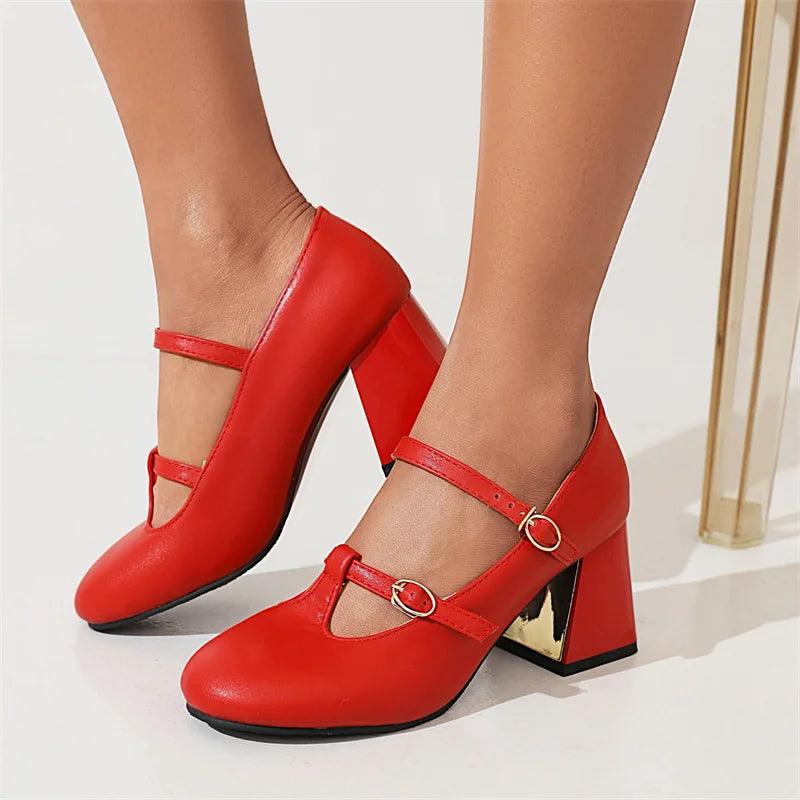Women's Shoes - Heels Womens Vintage T-Buckle Patent Leather Non Slip High Heel Shoes