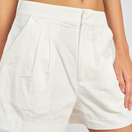 Women's Shorts Womens White High-Waist Tucked Shorts