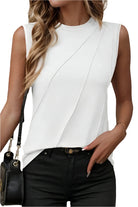YNIQUE womens white pleated tank top with stylish design and sleeveless fit for summer fashion