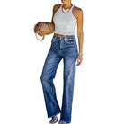 Women's Jeans Womens Wide Leg Denim Jeans High Waisted Raw Hem Design