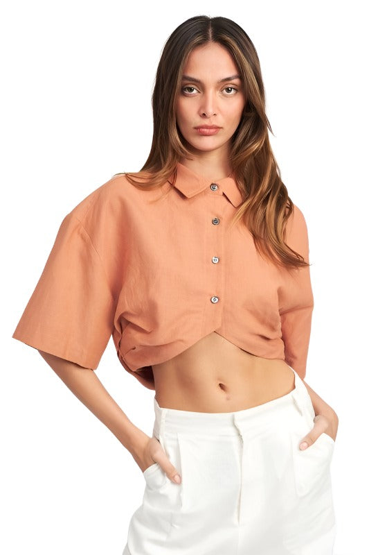 Women's Shirts Womens Wide Sleeve Cropped Shirt