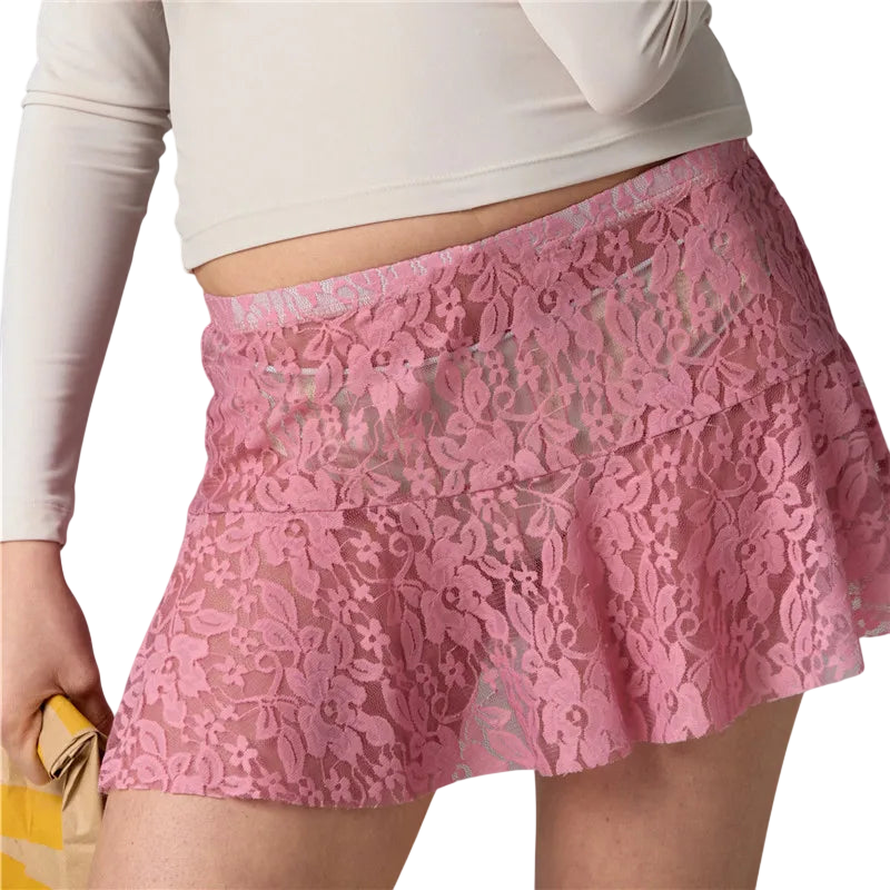 Women’s Pink Mini Skirt Lace for Vacation Outfits
