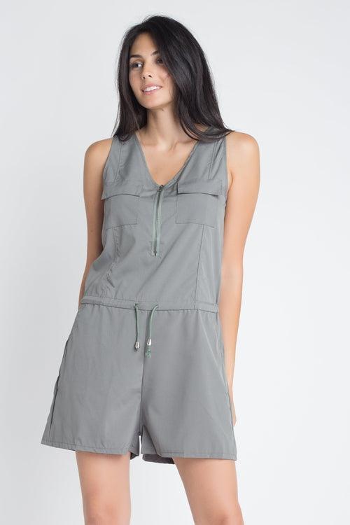 Women's Outfits & Sets Womens Zip Front Sleeveless Romper Olive