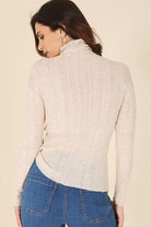 Women's Sweaters Wool Blended Mock Neck Sheer Sweater