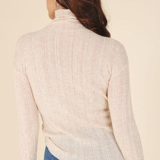 Women's Sweaters Wool Blended Mock Neck Sheer Sweater