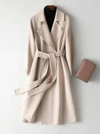 beige women's woolen coat men's with belt for stylish layering