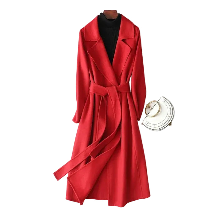 Women's red woolen coat, warm and stylish for winter outings