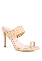 Women's woven strap toe ring sandals in nude, perfect for elegant occasions