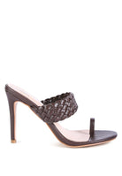 women's brown woven strap toe ring sandals for stylish occasions