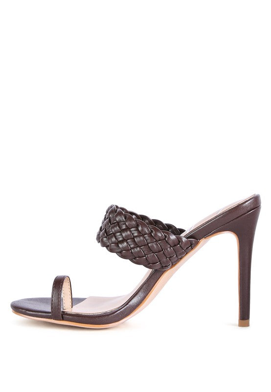 Women's woven strap toe ring sandals in dark brown for elegant occasions