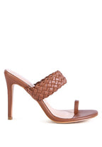 Women's brown woven strap toe ring sandals for stylish outings