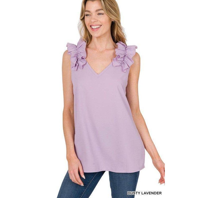 Woven Wool Ruffle Trim Sleeveless Top - VacationGrabs