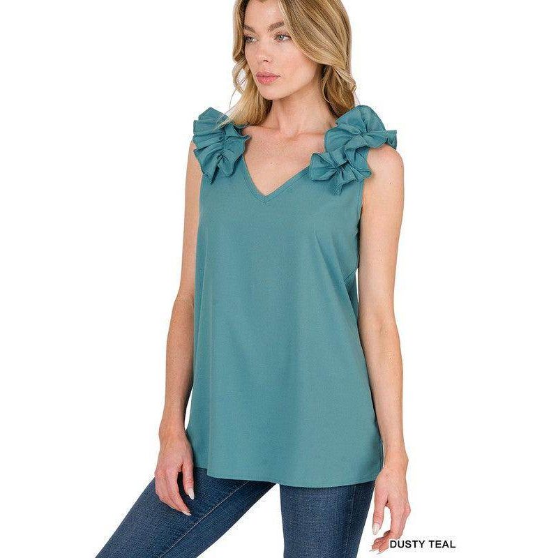 Woven Wool Ruffle Trim Sleeveless Top - VacationGrabs