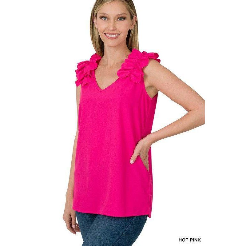 Woven Wool Ruffle Trim Sleeveless Top - VacationGrabs