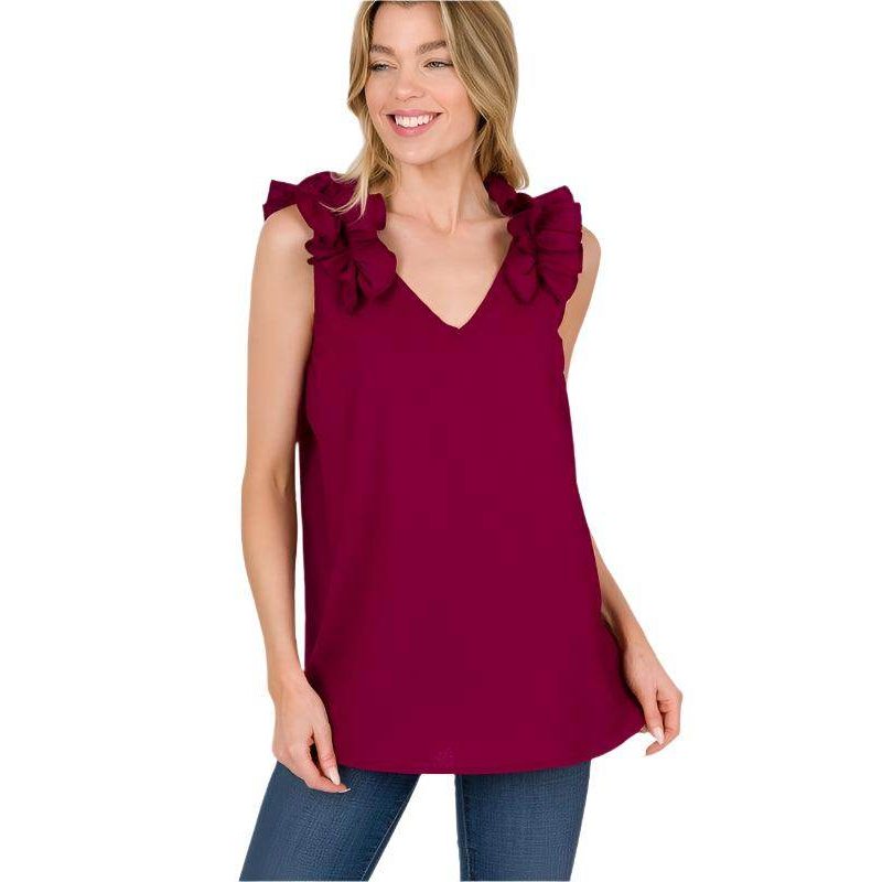 Woven Wool Ruffle Trim Sleeveless Top - VacationGrabs