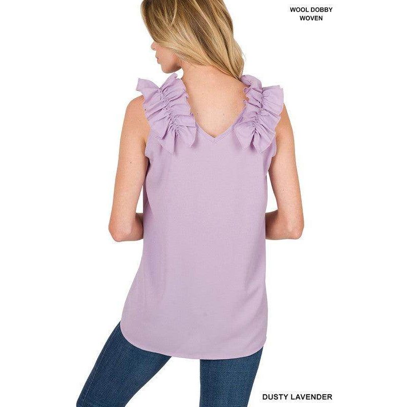 Woven Wool Ruffle Trim Sleeveless Top - VacationGrabs