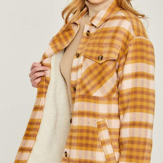 Women's Coats & Jackets Woven Yarn Dye Long Sleeve Shacket