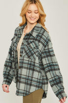 Women's Coats & Jackets Woven Yarn Dye Long Sleeve Shackets with Front Pockets