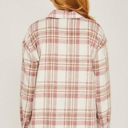 Women's Coats & Jackets Woven Yarn Dye Long Sleeve Shackets with Front Pockets
