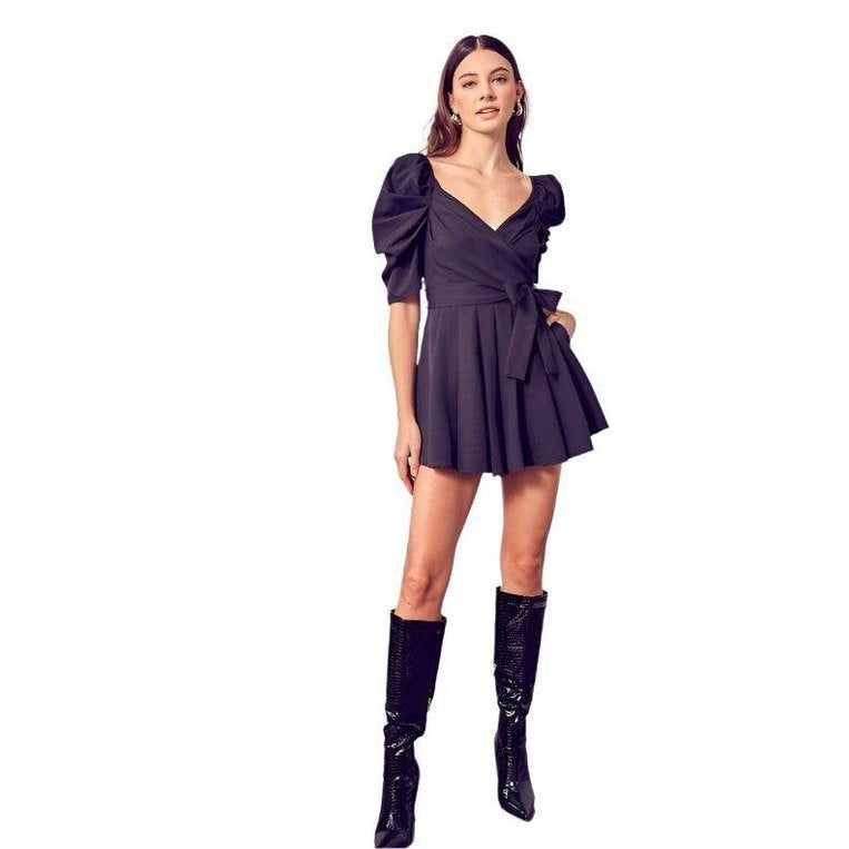 Wrap Front Side Tie Romper - VacationGrabs