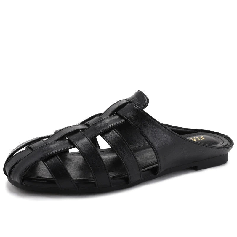 Women's black leather sandals for summer, perfect for casual outings