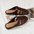 Women's brown leather sandals for summer, stylish and comfortable