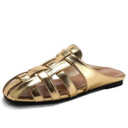 Women's gold sandals for summer, stylish and comfortable flat design