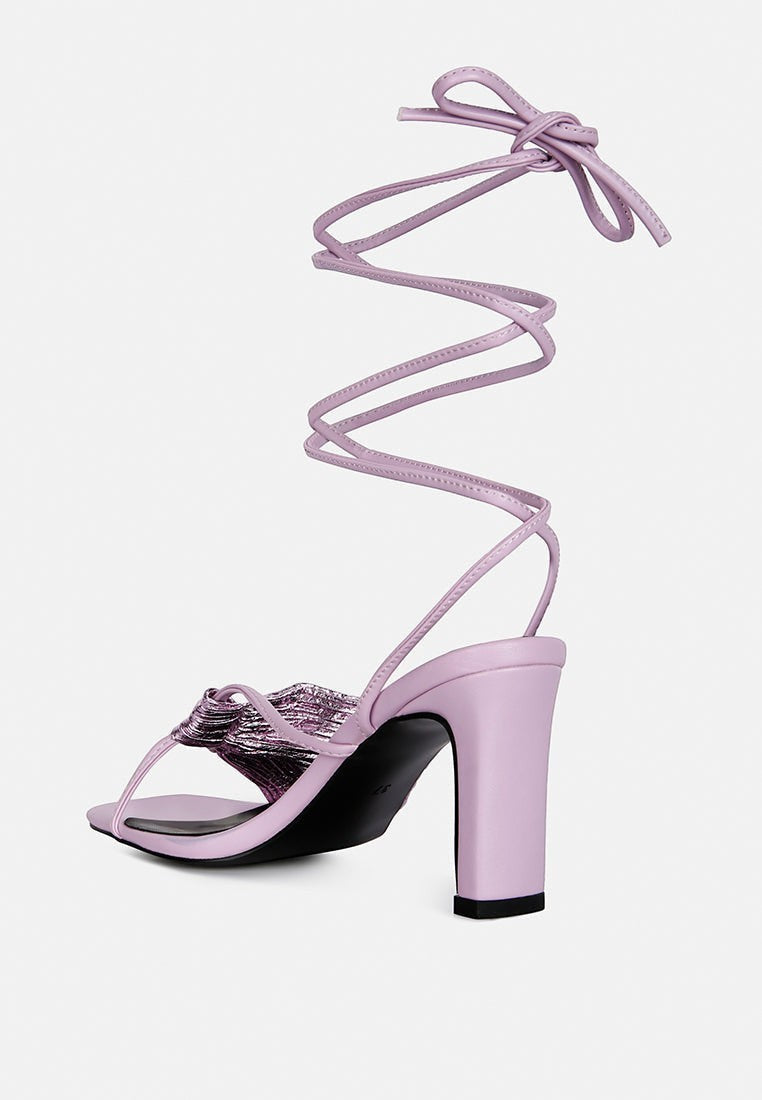Xuxa Metallic Tie Up Italian Block Heel Sandals