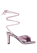 Xuxa Metallic Tie Up Italian Block Heel Sandals