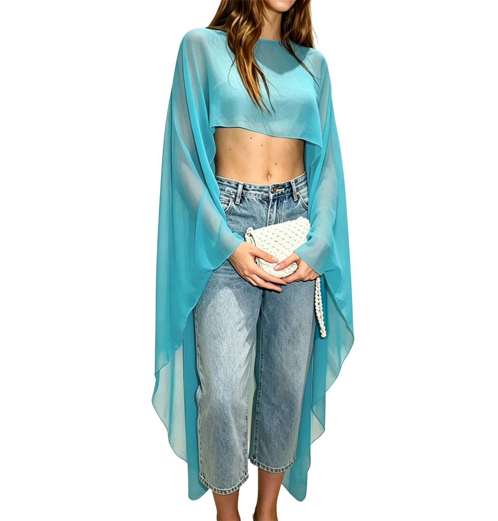 Women's sheer blue overlay shirt, perfect for y2k aesthetic outfits