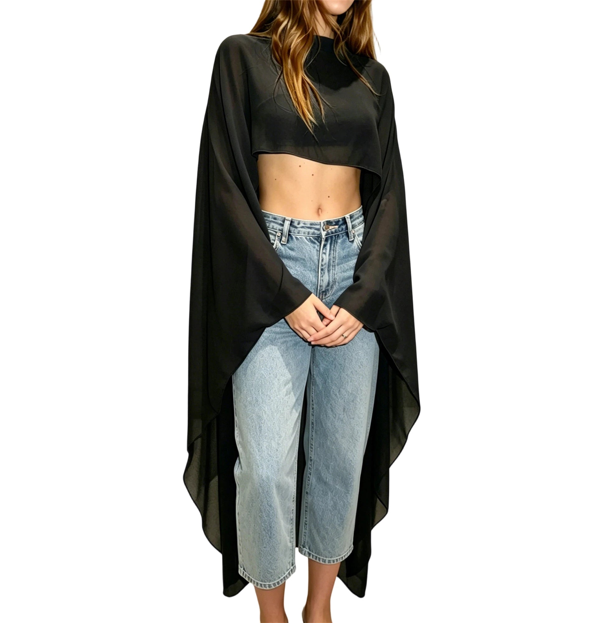 Women's black cropped shirt, lightweight fabric, y2k aesthetic