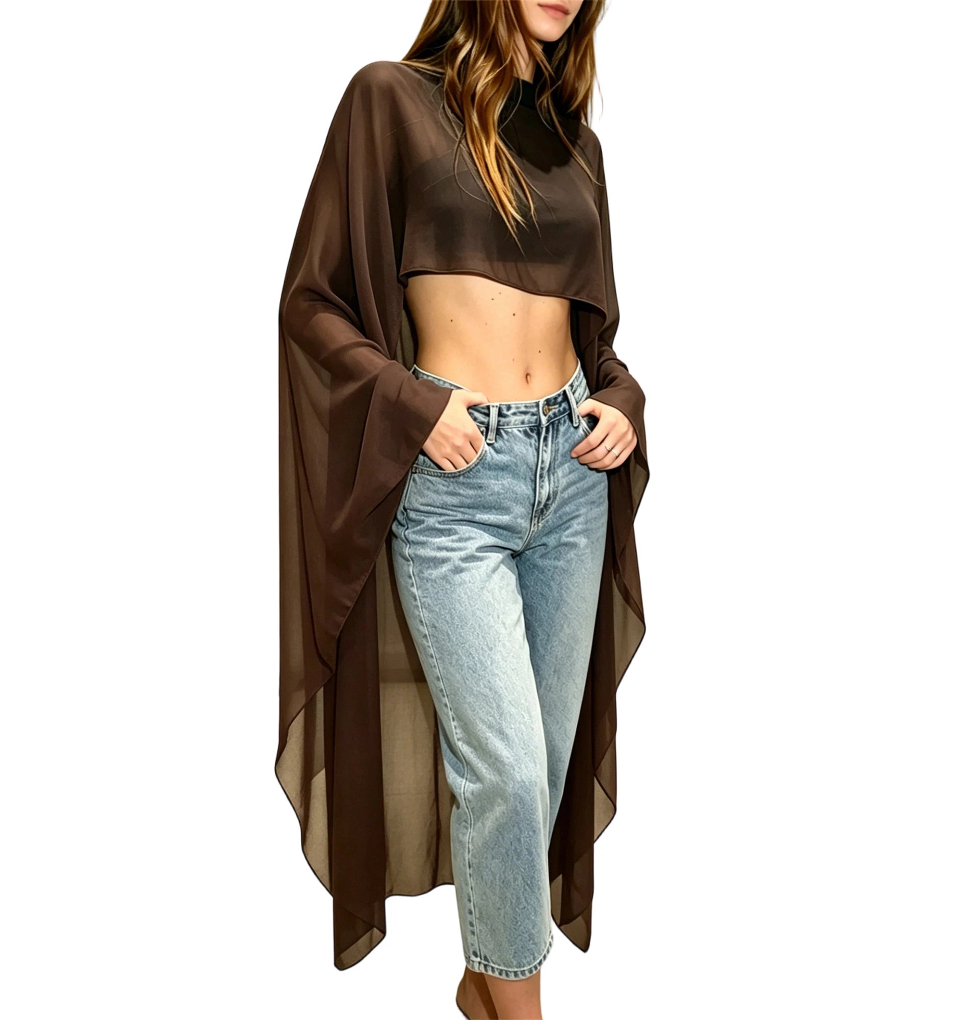 Women's brown sheer shirt, lightweight fabric, y2k aesthetic fashion