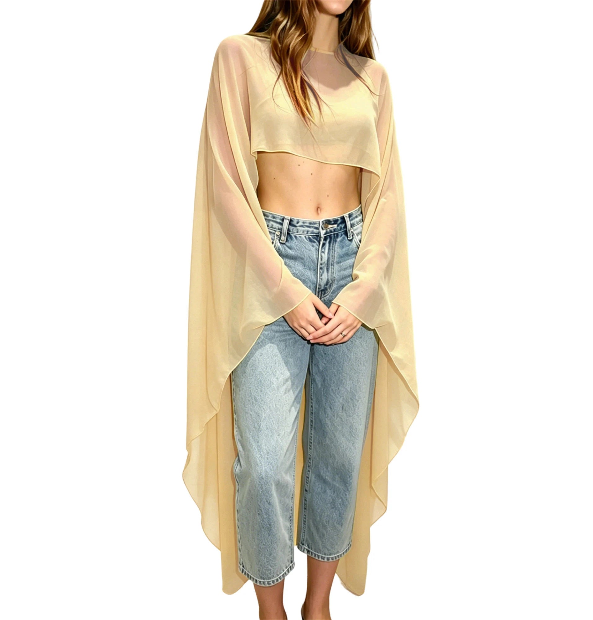 Women's yellow sheer top for a stylish y2k aesthetic look