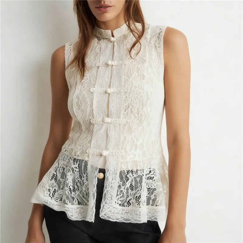 Women's lace peplum top in cream, perfect for Y2K fashion looks
