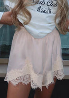 Women's pastel shorts with lace trim, trendy y2k fashion