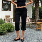 Women's black cropped pants, comfortable cotton for casual outings in y2k fashion
