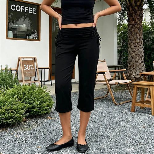 Women's black cropped pants, comfortable cotton for casual outings in y2k fashion