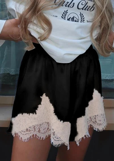 Black lace-trimmed shorts for women, ideal for y2k fashion style