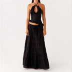 Women's black tiered dress set, perfect for summer outings, y2k fashion