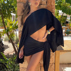 Women's black cover-up skirt set, stylish y2k fashion for beach outings