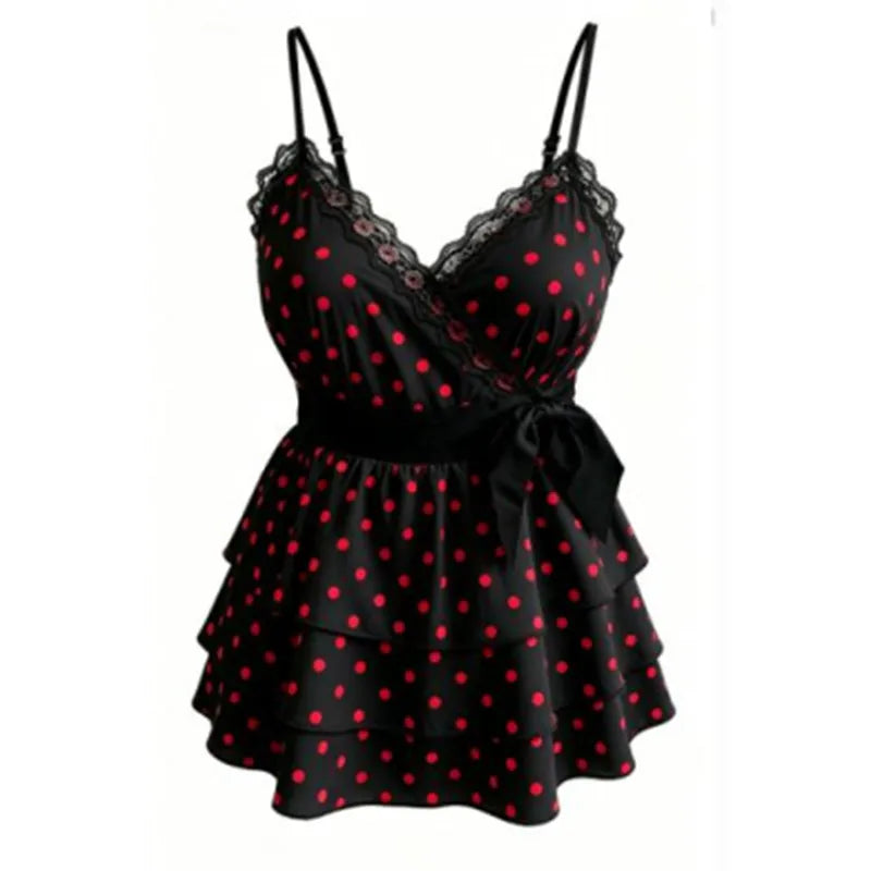Women's black polka dot shirt, stylish y2k fashion for casual outings