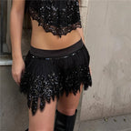 Black sequined mini skirt, perfect for y2k fashion outfits