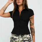 Women's black fitted shirt, cotton blend, Y2K fashion style