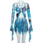 Women's blue tie-dye bikini set, perfect for y2k fashion beachwear